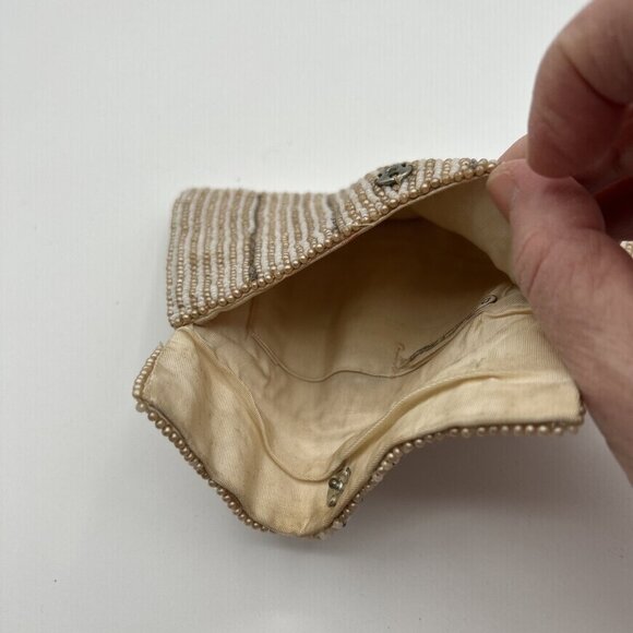 Vtg Jacqueline Mode Bag Clutch Purse Glass Seed Pearl‎ Beaded Art Deco 4x6.5" - Picture 5 of 9